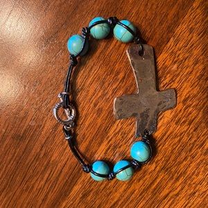 Cross black leather bracelet